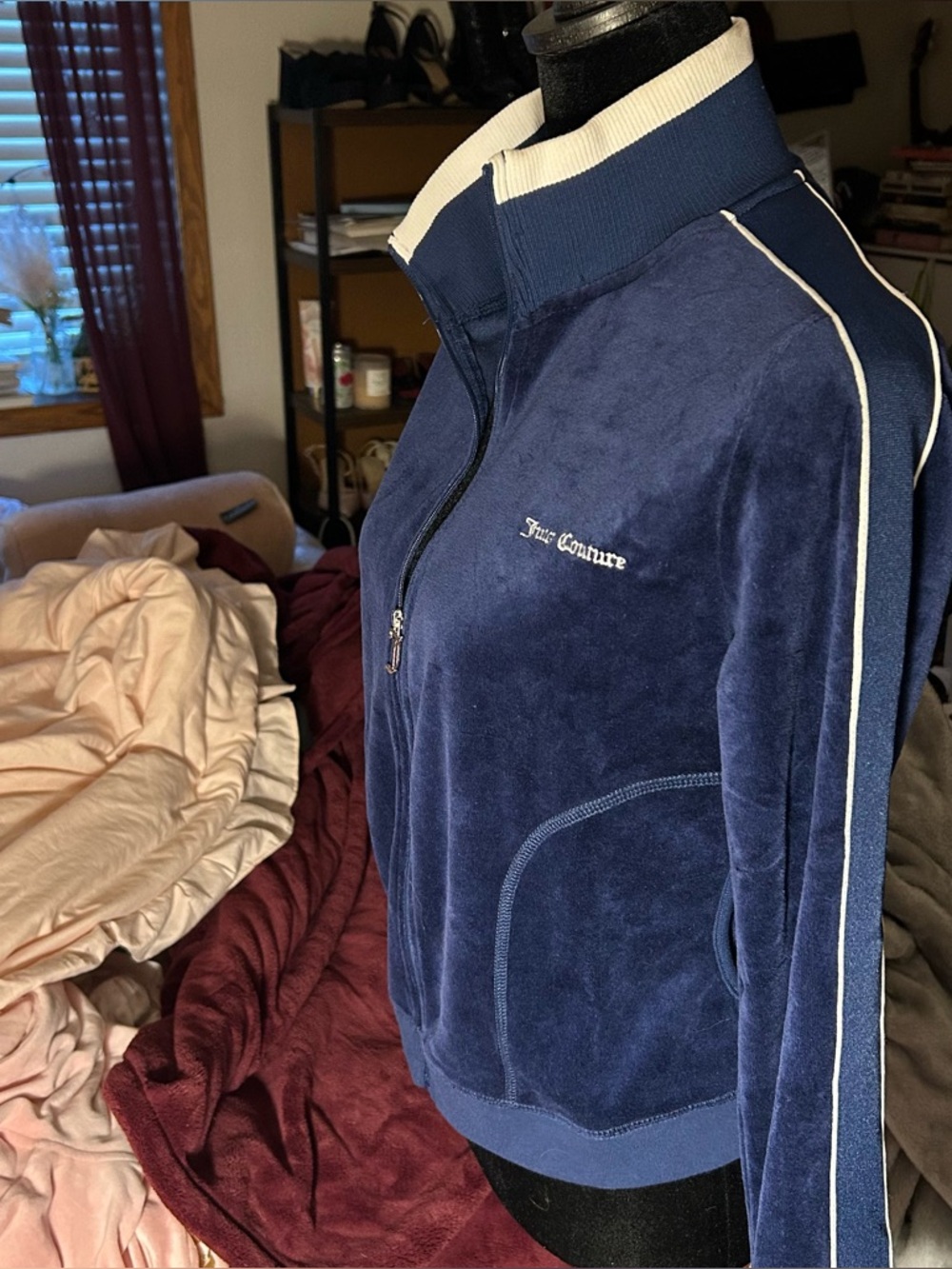 New Juicy Couture Navy Velour Track Jacket with White Piping